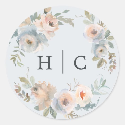 コテージガーデン パステルブルー ピーチコーラル ラウンドシール (正面)