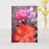 コテージガーデン 赤いピンクのバラのうさぎ フラワーカード カード (黄色い花)