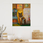 コテージキッチンの壁画 猫がマフィンを焼く ポスター (キッチン)