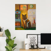 コテージキッチンの壁画 猫がマフィンを焼く ポスター (ホームオフィス)