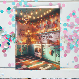 コテージキッチンホリデーレトロキッチンクリスマス カード