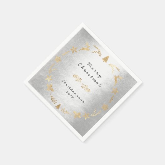 コテージグレーシルバーグラム金ゴールドクリスマス スタンダードカクテルナプキン (角)