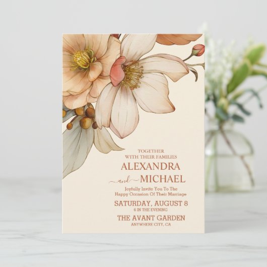 コテージコアお洒落ボタニカルワイルドフラワー結婚ズ 招待状 (スタンド正面)