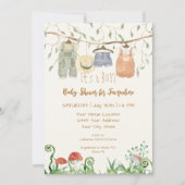 コテージコアの洗濯ひもと木のキノコの赤ちゃん 招待状 (正面)