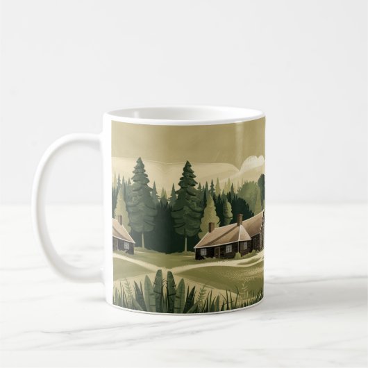 コテージコアの田舎のコテージ、農場、牧草地 コーヒーマグカップ (左)