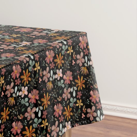 コテージコアの花の感謝祭ブラック テーブルクロス (インサイチュ)