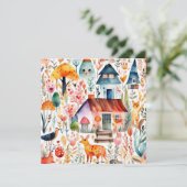 コテージコアの花柄の地方の動物の家 招待状 (スタンド正面)