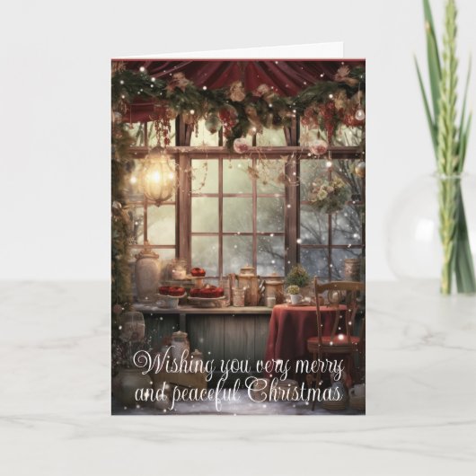 コテージコアの雪のクリスマス サンキューカード (正面)