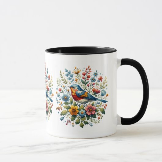コテージコアの鳥と花 マグカップ (右)