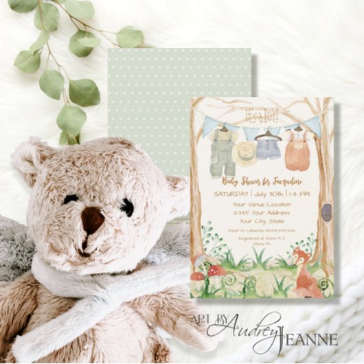 コテージコアウッドランド服キツネキノコ男の赤ちゃん 招待状