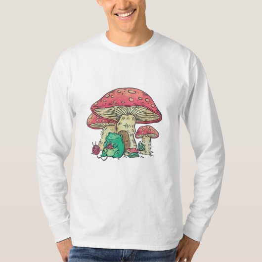 コテージコアカエル編み物アンダーマッシュルーム Tシャツ (正面)