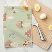 コテージコアカラフルマッシュルームパターン キッチンタオル (四つ折り)