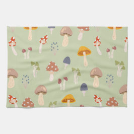 コテージコアカラフルマッシュルームパターン キッチンタオル