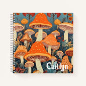 コテージコアカラフルマッシュルームパーソナライズされたスケッチ ノートブック (正面)