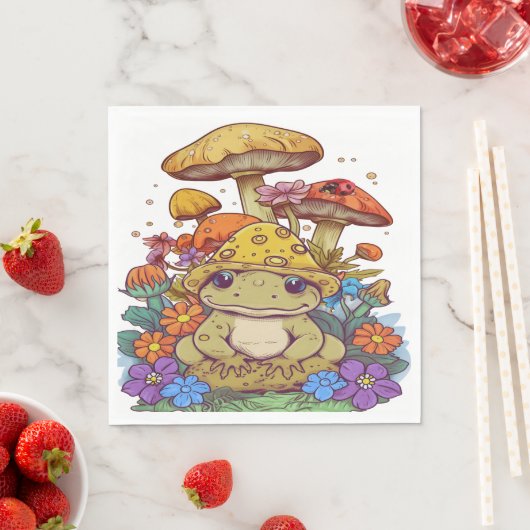 コテージコアガエルの花キノコ スタンダードランチョンナプキン (インサイチュ)