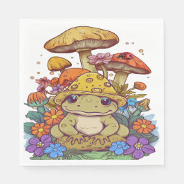 コテージコアガエルの花キノコ スタンダードランチョンナプキン