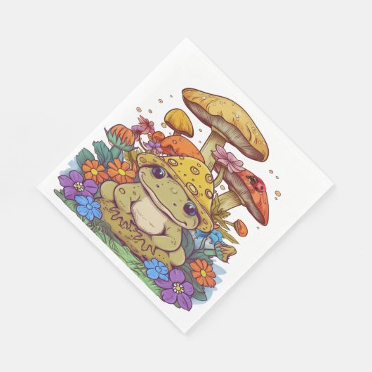 コテージコアガエルの花キノコ スタンダードランチョンナプキン (角)
