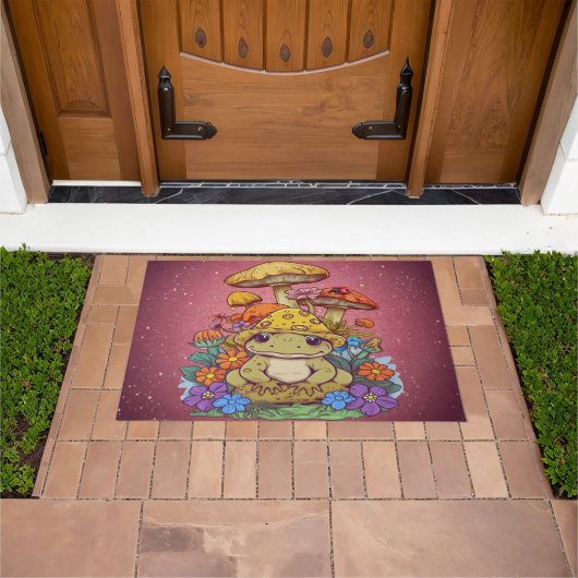 コテージコアガエルの花キノコ ドアマット (室外)