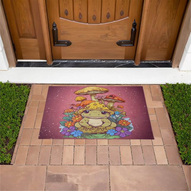 コテージコアガエルの花キノコ ドアマット (室外)