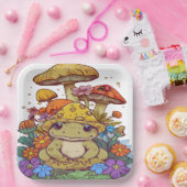 コテージコアガエルの花キノコ ペーパープレート (パーティー)