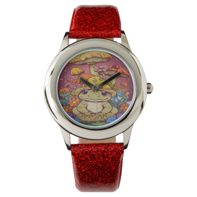 コテージコアガエルの花キノコ 腕時計 (正面)
