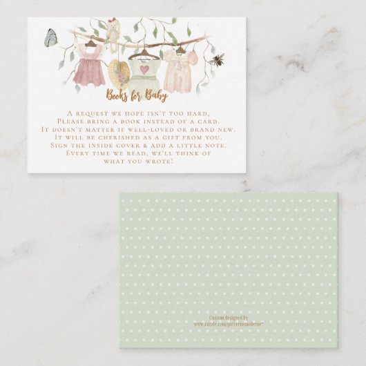 コテージコアガールクロセスラインブックピンクベビーシャワー エンクロージャーカード (正面/裏面)