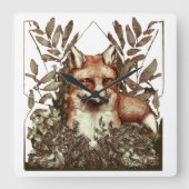 コテージコアキツネヴィンテージ スクエア壁時計 (正面)