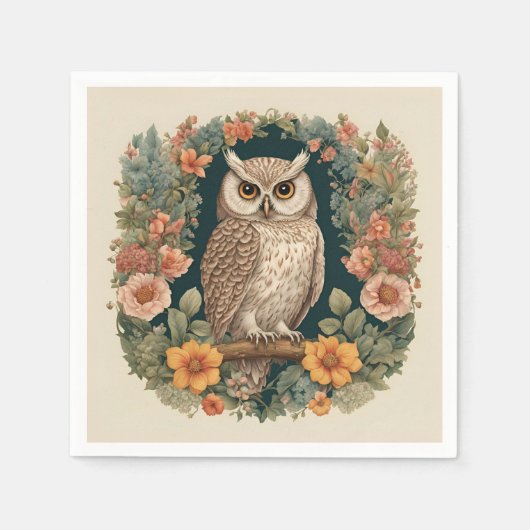 コテージコアキュートフクロウ スタンダードカクテルナプキン (正面)