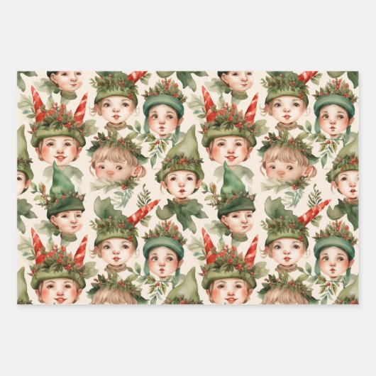 コテージコアクリスマス小妖精や小人包装紙 ラッピングペーパーシート (正面)