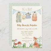 コテージコアクロセスラインキツネマッシュルームベビーシャワー 招待状 (正面/裏面)
