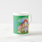 コテージコアコージー&かわいいカラフルオングリーン | ボーンチャイナマグカップ (正面右)