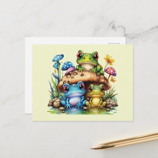 コテージコアトーストイレマッシュルームアンドカエル ポストカード (正面/裏面インサイチュ)