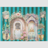 コテージコアドアウェイズアンドフラワーズオングリーンストライプズ 薄葉紙 (正面)