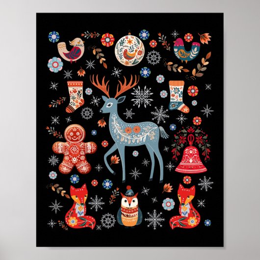 コテージコアノルディックハイゲフォークアートスカンジナビアChr ポスター (正面)