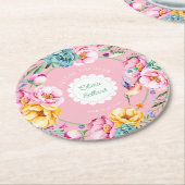 コテージコアハミングバードブライダルシャワー ラウンドペーパーコースター (アングル)