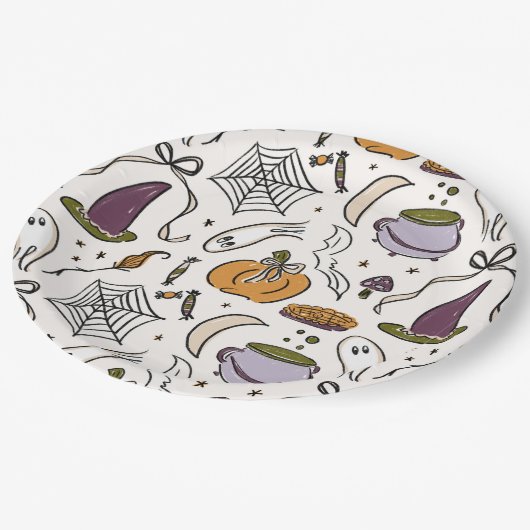 コテージコアハロウィーンイラストベビーシャワー ペーパープレート (アングル)