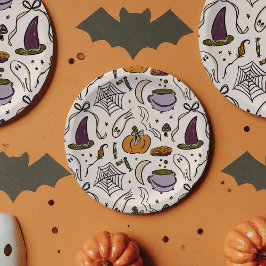 コテージコアハロウィーンイラストベビーシャワー ペーパープレート