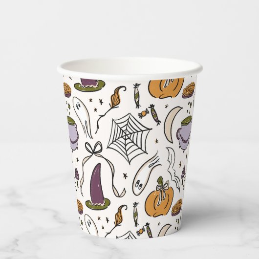コテージコアハロウィーンイラストベビーシャワー 紙コップ (裏面)