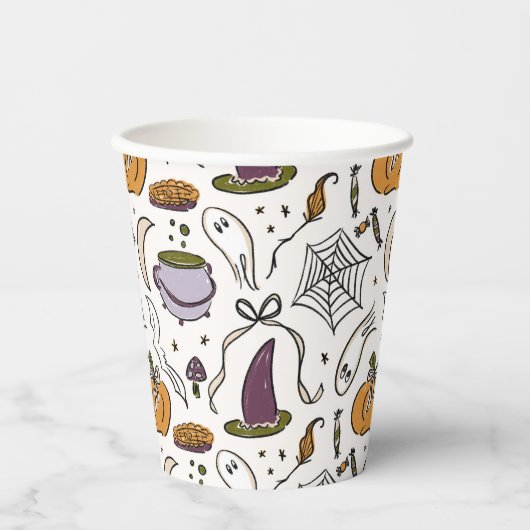 コテージコアハロウィーンイラストベビーシャワー 紙コップ (正面)