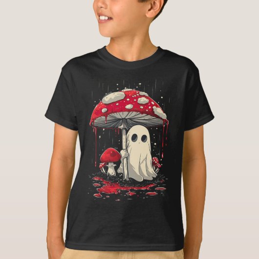 コテージコアハロウィーンシャツ幽霊不気味キノコ Tシャツ (正面)