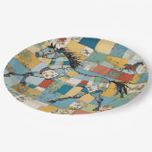 コテージコアパッチワークホースフローラカラーブロック ペーパープレート (アングル)