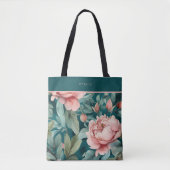 コテージコアピンクアンドグリーンフローラ トートバッグ (正面)