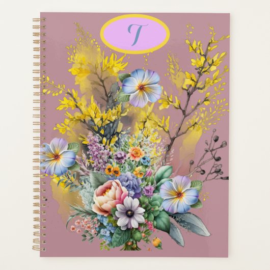 コテージコアピンクウォーターカラー春の花 プランナー手帳 (正面)