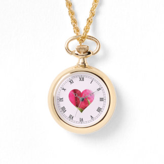 コテージコアピンクローズハートネックレスウォッチ 腕時計