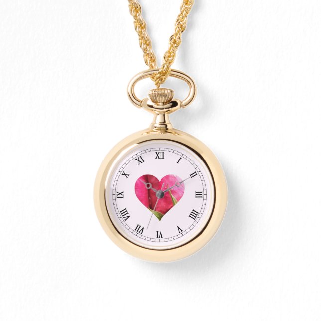 コテージコアピンクローズハートネックレスウォッチ 腕時計 (正面)