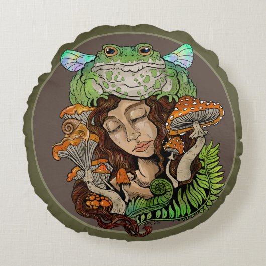 コテージコアフェアリーフロッグ ラウンドクッション (正面)