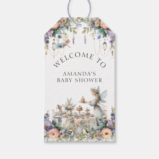 コテージコアフェアリーフローラティーベイビーガールシャワー ギフトタグ (正面)