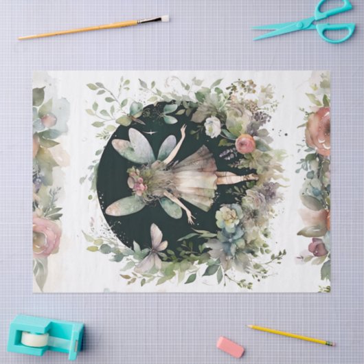 コテージコアフェアリー魔法のガーデンフラワーズデコップページ 薄葉紙 (クラフト)