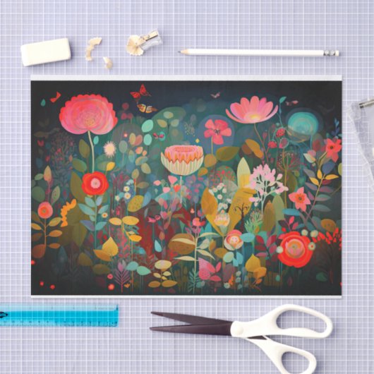 コテージコアフラワーズ絵画抽象芸術のデコページ 薄葉紙 (クラフト)