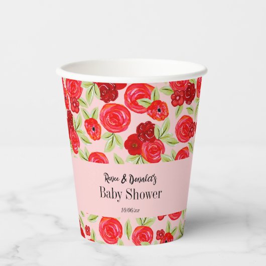 コテージコアフラワー離れパターン女の子ベビーシャワー 紙コップ (正面)